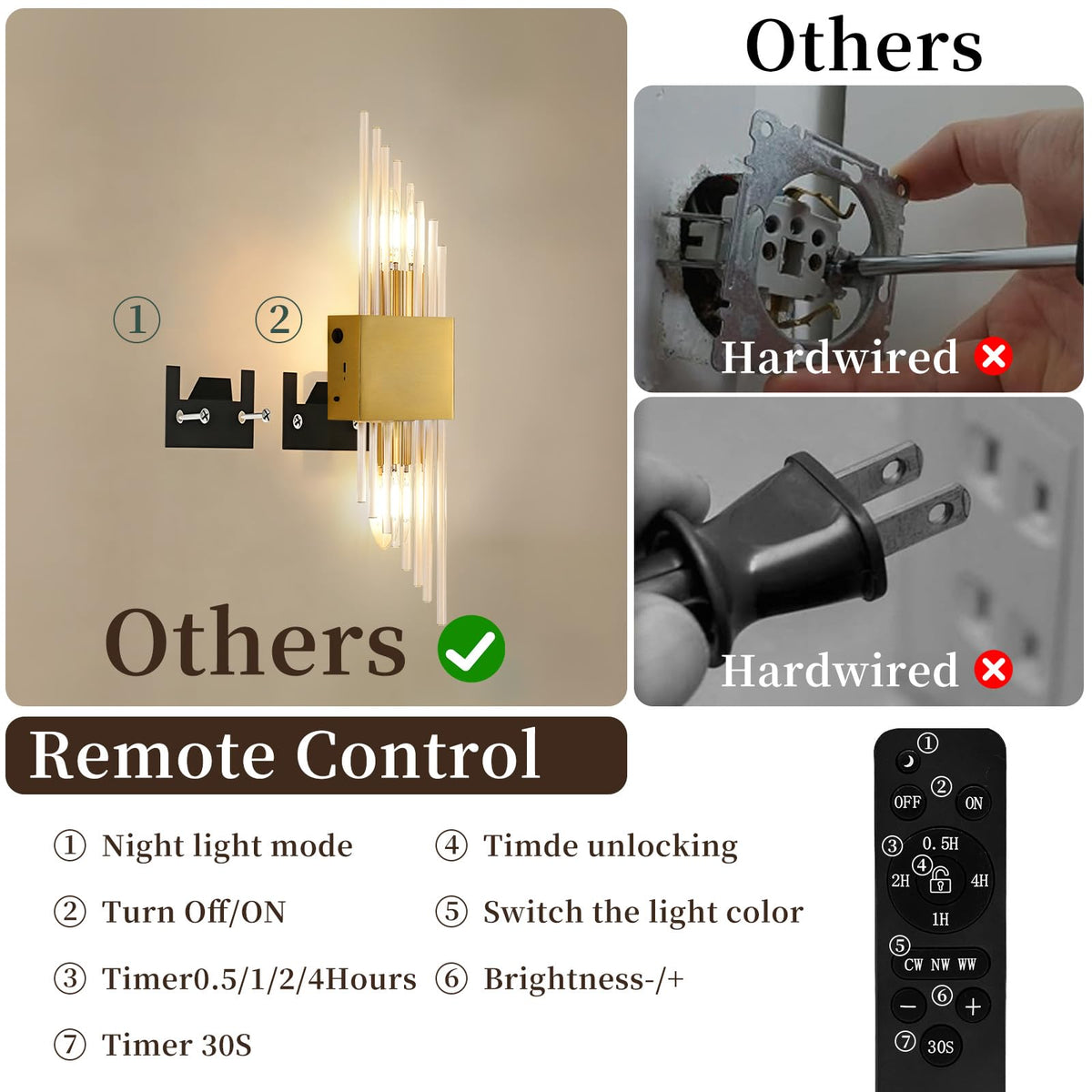 Battery Operated Wall Sconces Set of 2 (Gold 2pc)