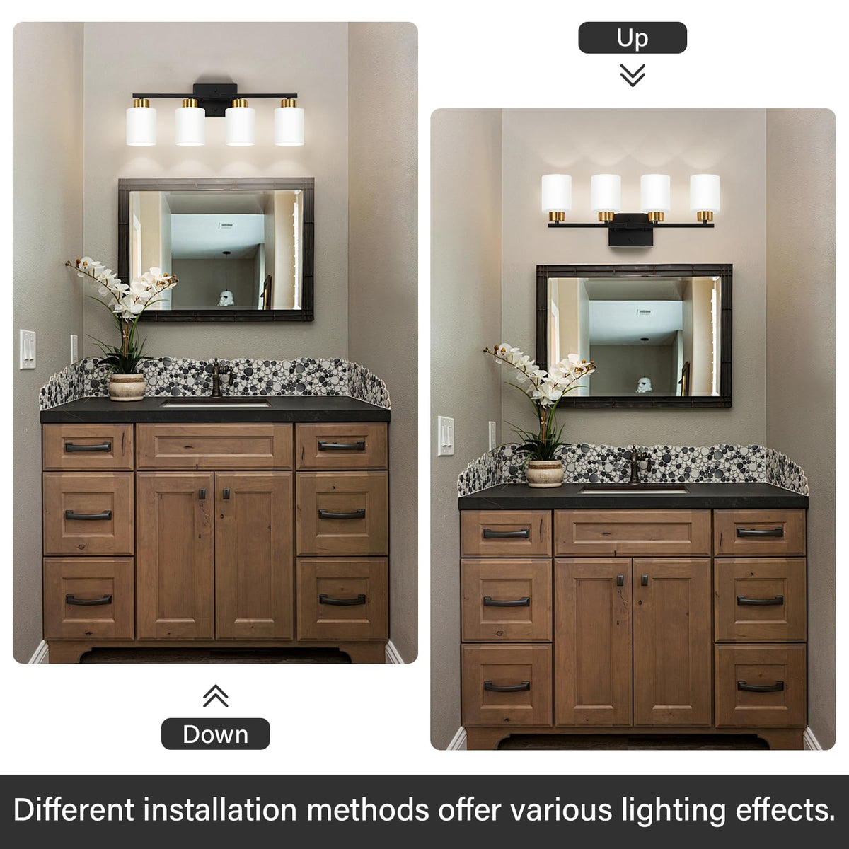 Black and Gold Bathroom Light Fixtures Vanity Lights Over Mirror (Black and Gold / 24.02 inch)