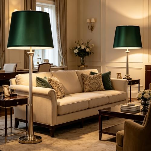 Large Green Lamp Shades Set of 1 (14"×16"×10"-1 Pc / Green Natural Faux Silk)