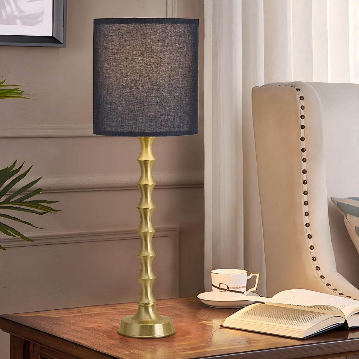 30.5" Modern Black Gold Buffet Lamps Set of 2 (Bright Gold BKL)