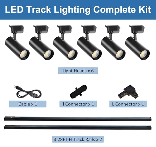 J&L Type LED Track Lighting Kit Dimmable Adjustable Angle Light Heads (Black)