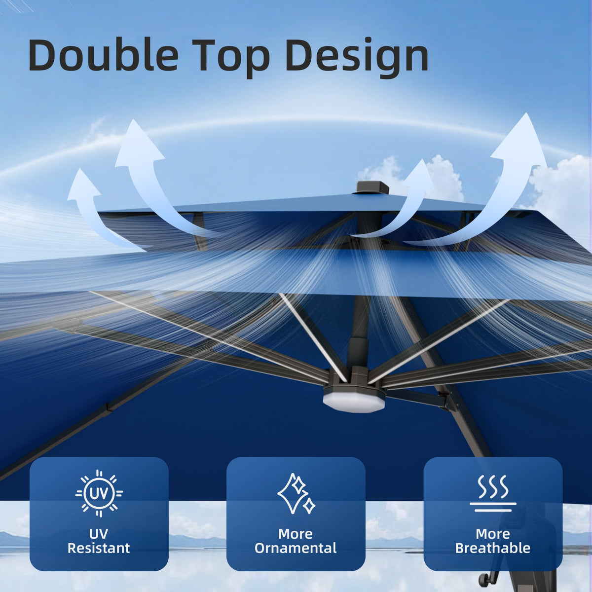10x13 FT Patio Cantilever Outdoor Umbrella with Base and LED Light (Navy)