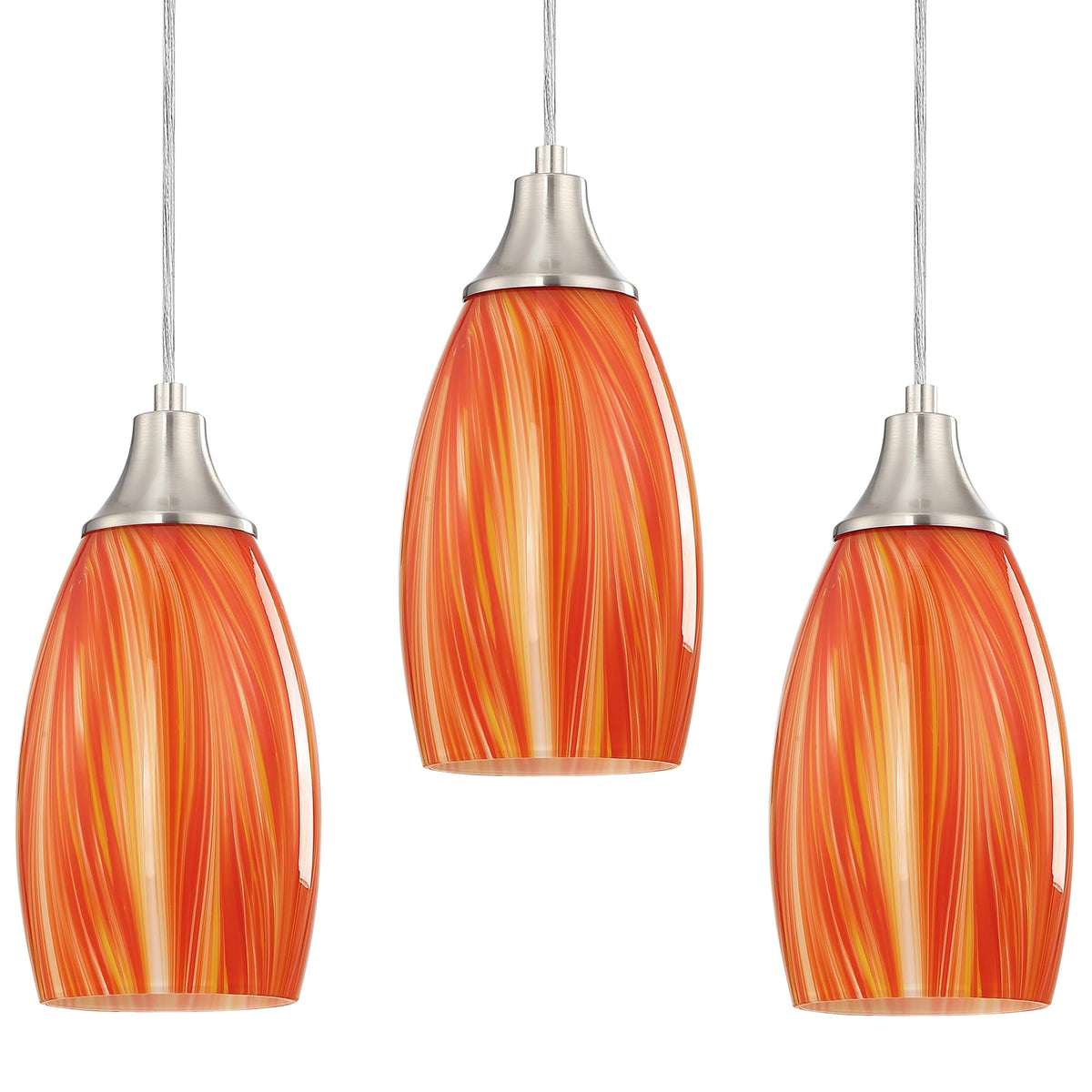 Art Glass Mini Pendant Lights for Kithen Island Blown Glass Pendant Lighting Shade with Brushed Nickel Finish 3Pack Hanging Pendant Light Kitchen Counter (Mixed Red Orange and Yellow -3Packs)