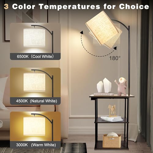 Floor Lamp with Table (Natural Wood)