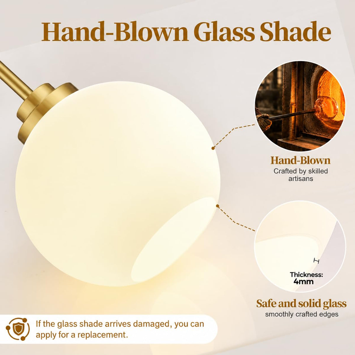 2 Pack Modern Globe Pendant Lights Kitchen Island Milk Glass (Brushed Gold + Milky White Glass 2 Pack)