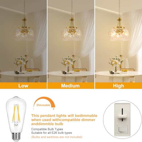 Modern Pendant Lights Kitchen Island (3-Light-Brushed Gold-Clear Hammered Glass-14.2"(Easy To Install))