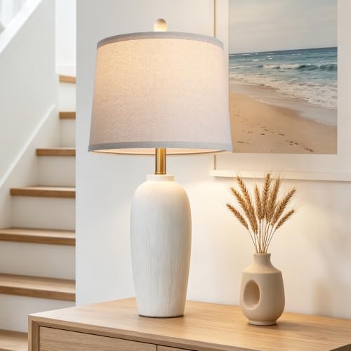 26 Inch Farmhouse Ceramic Jar Table Lamp Single (Cream White-1Pack)