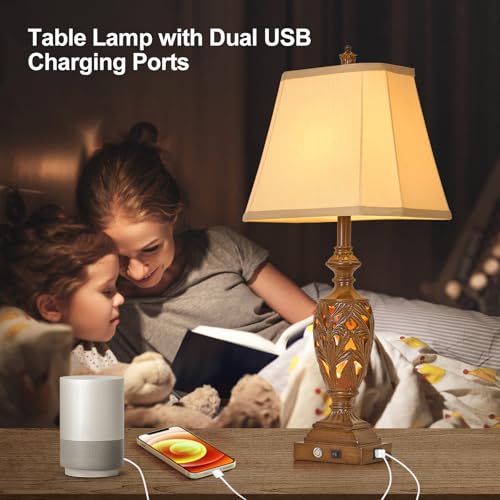 29.5" Touch Control Traditional Table Lamp Set of 2 with USB A+C (Bronze / Large)