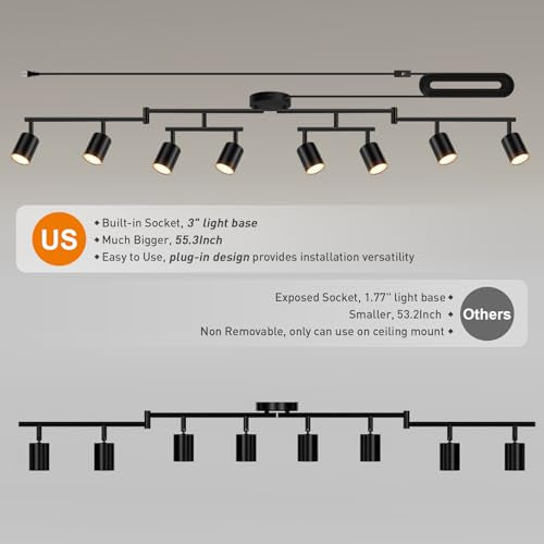 Plug in Track Lighting LED (8-Light Track Light(Black))