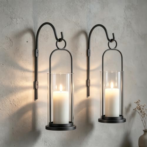 Wall Candle Sconces Hurricane Candles Holder (Black)