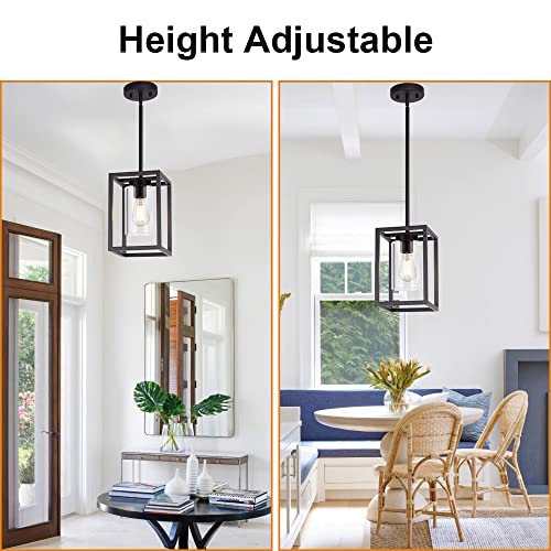 1 Light Farmhouse Pendant Lighting Black Cage Chandelier Glass Shade Contemporary Modern Kitchen Island Lights Fixtures Ceiling Hanging Dining Room Living Room (Black / 1 Light)
