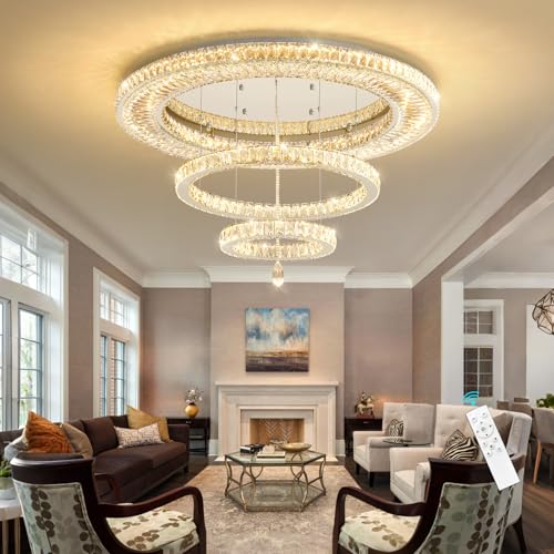 Modern Chandelier for Living Room Large Light Indoor LED Dimmable Lights High Ceiling Chandeliers for Dining Room Foyer Entryway Silver 80W LEDs Fixtures 6400 Lumens (Silver / W40")