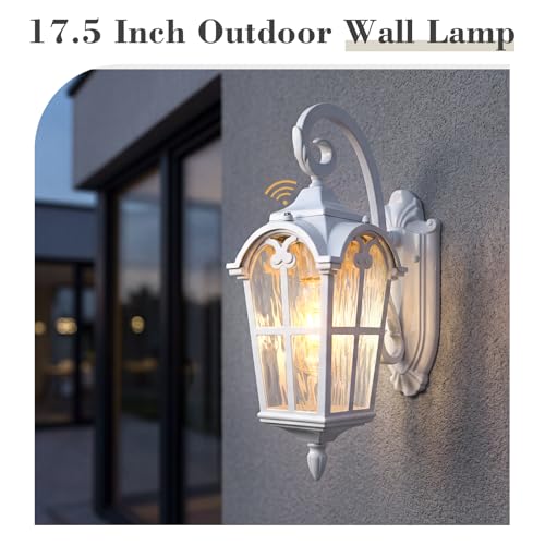 1 Light Dusk to Dawn Wall Lantern (White - Water Ripple Glass / 17.5 Inch - Dusk to Dawn)