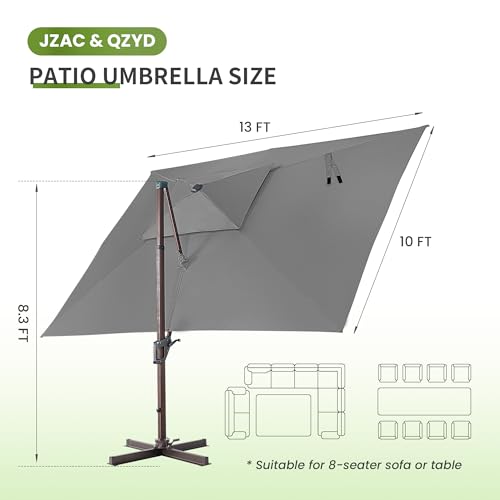 10x13 FT Cantilever Offset Patio Umbrella with Lights (Grey)