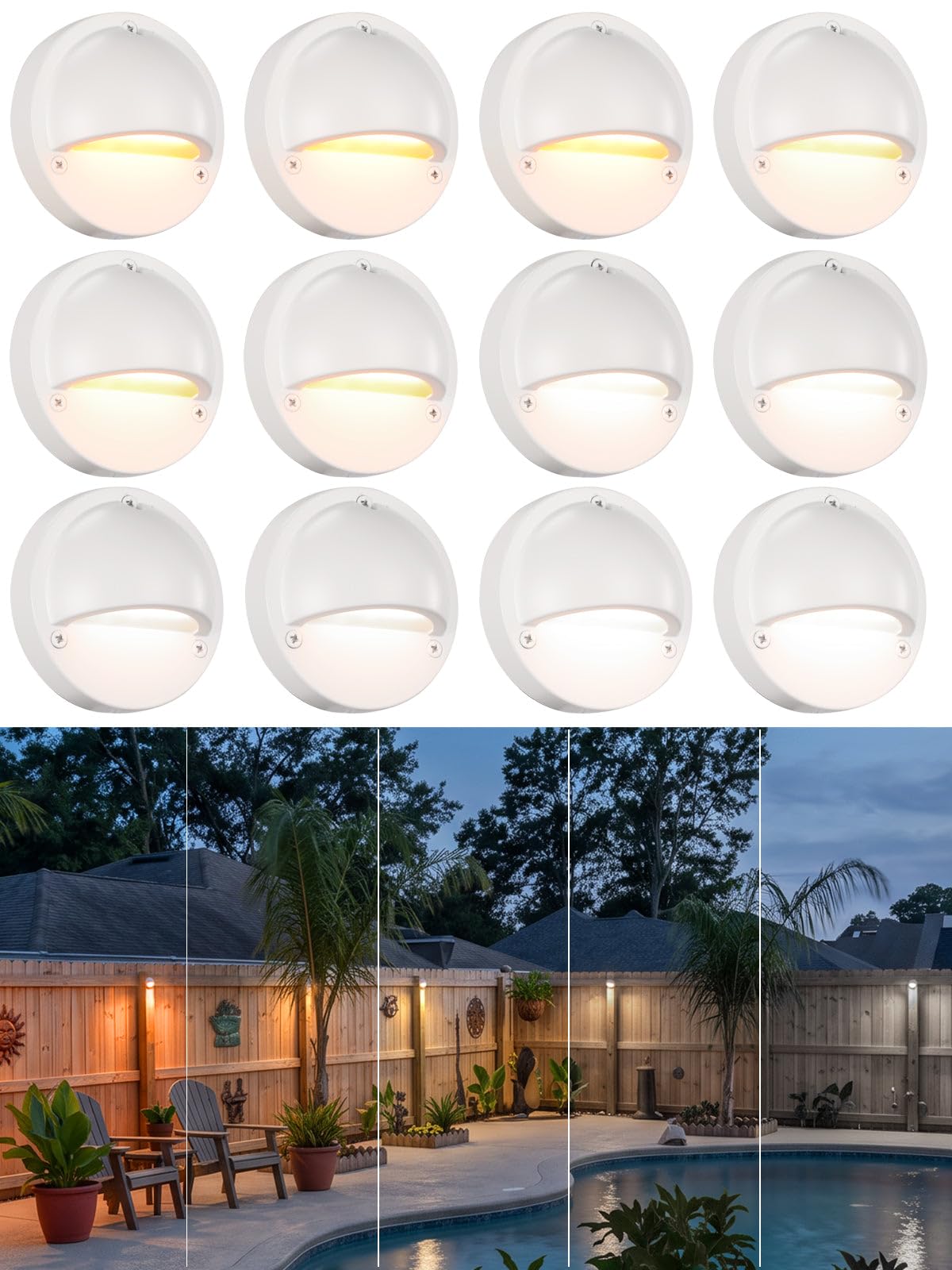 12 Pack 5CCT 3.74 Inch Low Voltage LED Deck Lights (White)