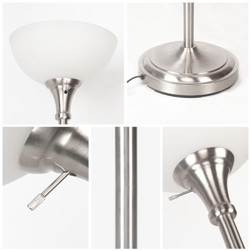 Floor Lamp Frosted White Glass Bowl Shade (Bowl Shade Lamp-Brushed Nickel)