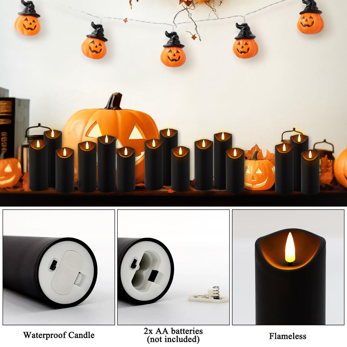 Halloween Flickering Flameless Candles - 24 Pack, Black