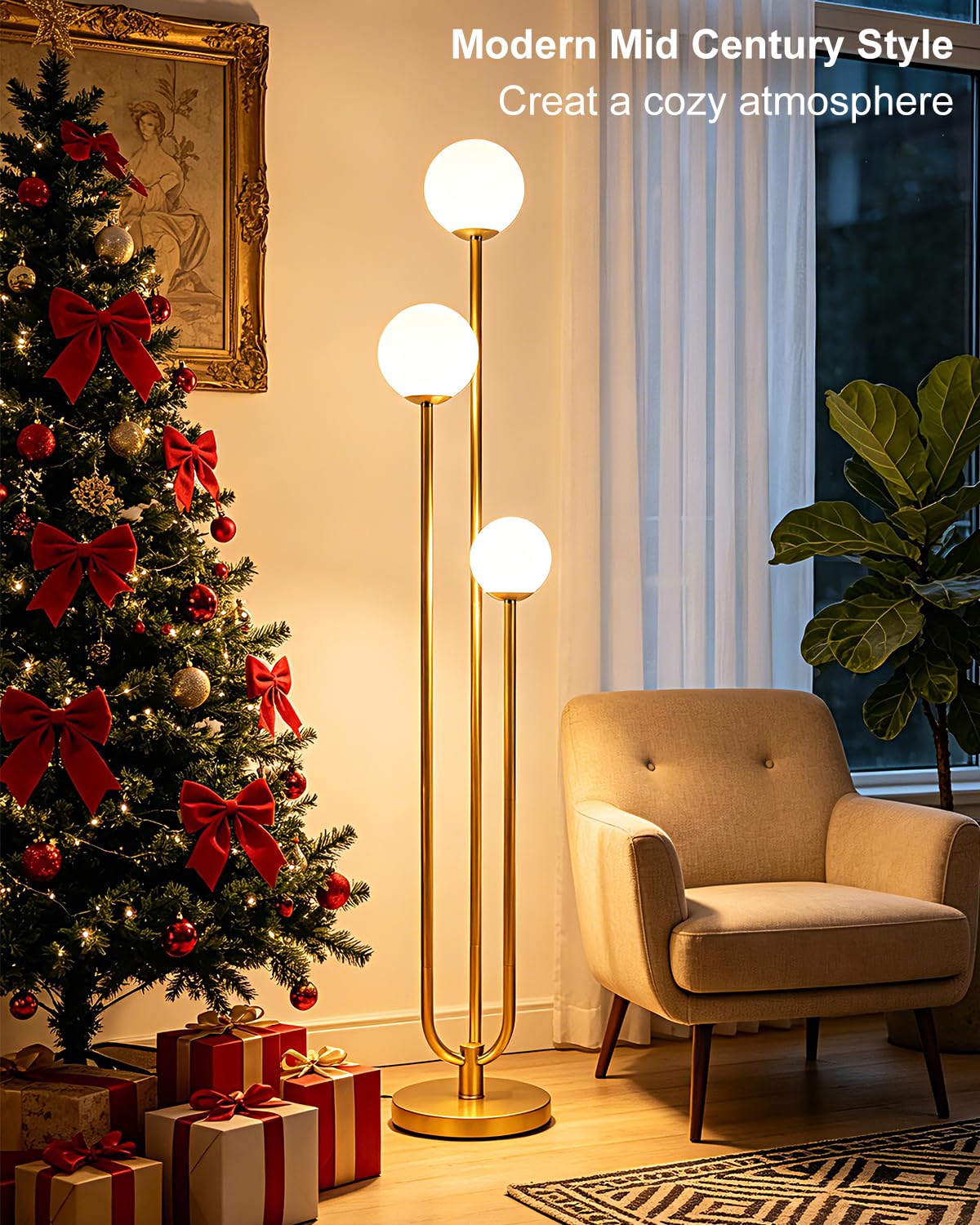 3 Light Dimmable Globe Floor Lamp (Gold-3U)