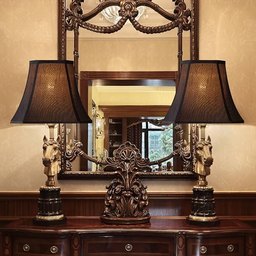 Black Rectangular Lamp Shade for Table Lamps Set of 2 (8 x 14 x 11 inches - 2 Pack / Black Faux Silk)