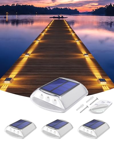 Solar Deck Lights Outdoor IP68 Waterproof 4 Pack Amber Warm (Amber Warm / 4 Pack)