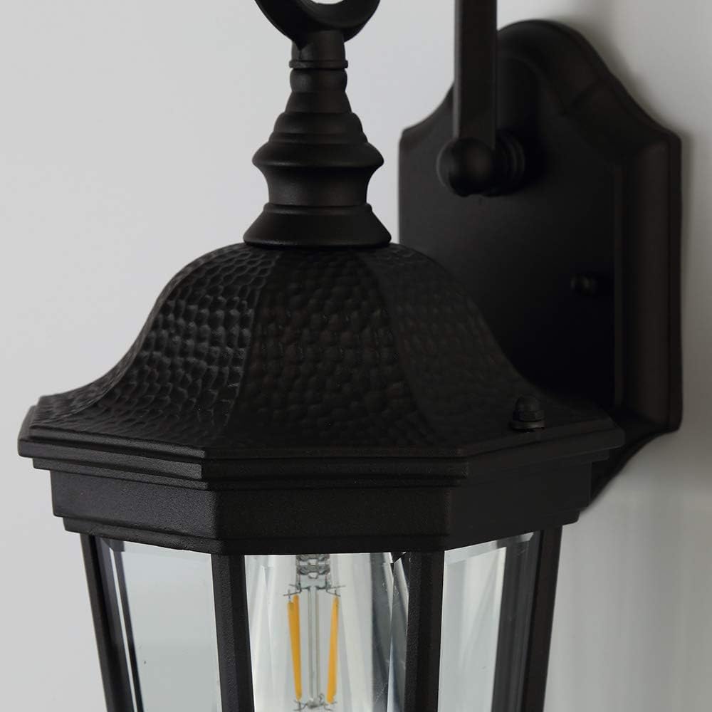 Outdoor Wall Lantern (Black & Clear Glass / 15.7 inch-Wall Lamp)