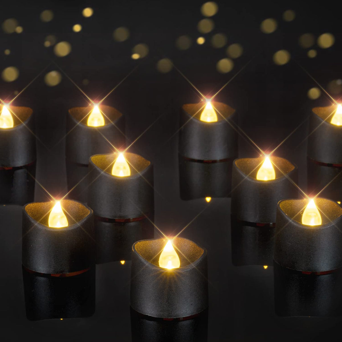 Black Flameless Battery Tea Light Candles - 12 Pack