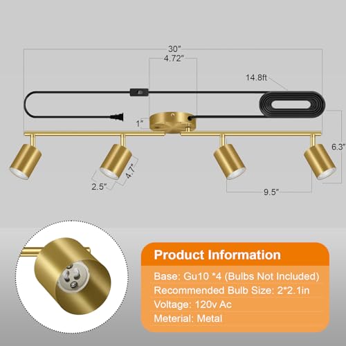 Plug in Track Lighting LED (4-Light Track Light(Gold))
