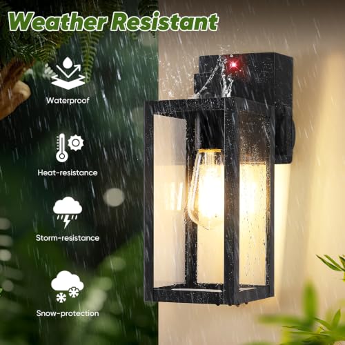 2 Pack Upgraded Motion Sensor Porch Lights with Outlet (Black / 13.1in)