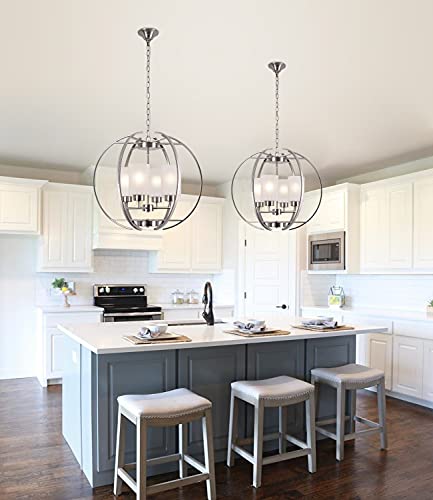 24" Globe Brushed Nickel Chandeliers for Dining Room Light Over Table (Nickel+Frosted Glass 24")