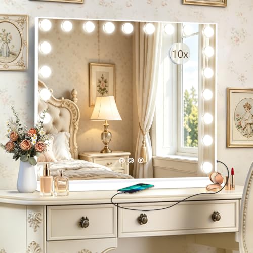 Hollywood Vanity Mirror with Lights (White / 40"L x 30"W)