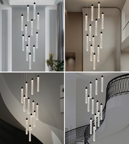 12 Lights High Ceiling Crystal Staircase Chandelier Black (Black / 12 lights)