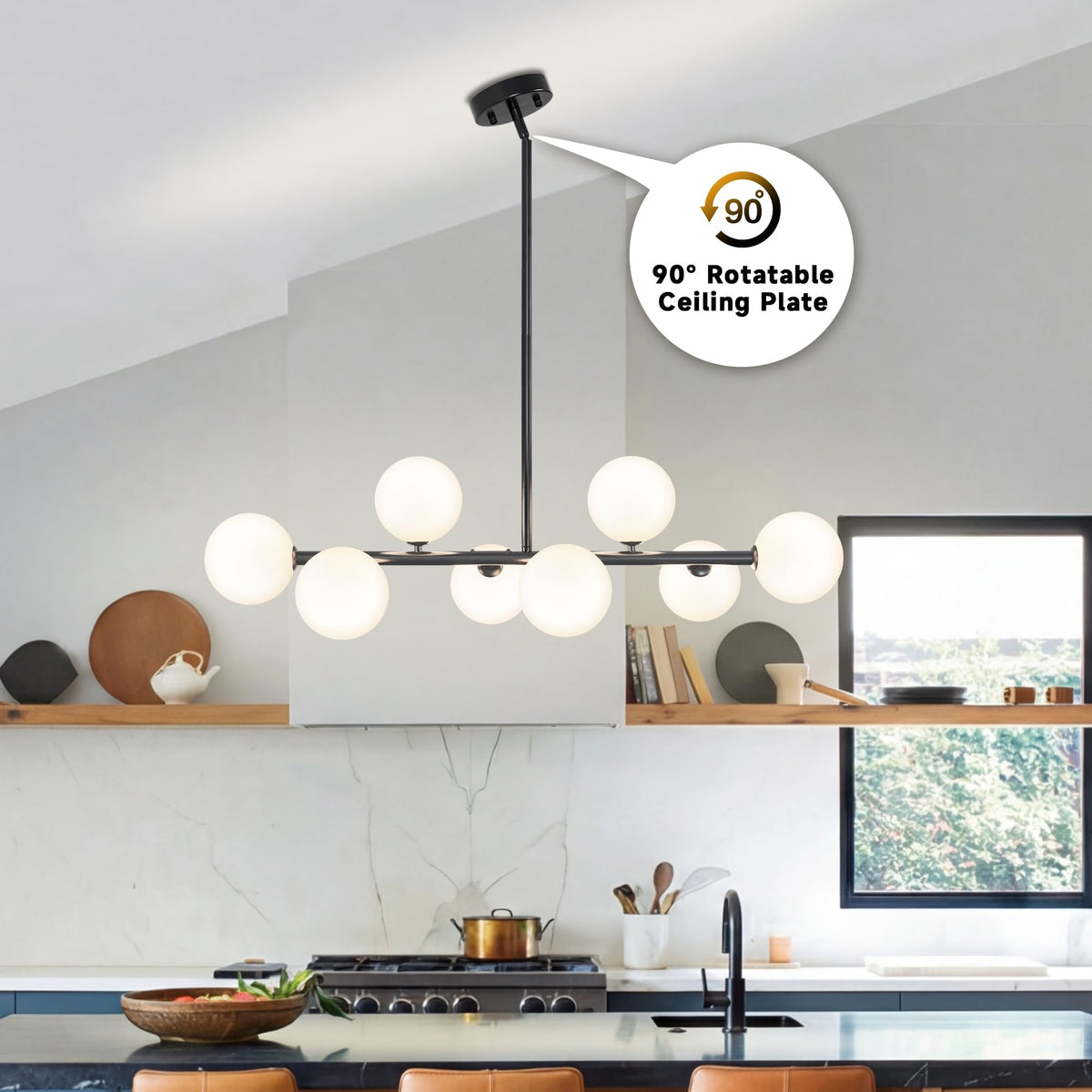 8 Light Linear Chandelier Modern Sputnik Dining Room Light Fixture (Black and White / 8 Light)