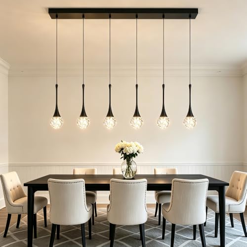 6 Light Crystal Modern Chandelier (Black / Rectangle Pendant 6-Light)