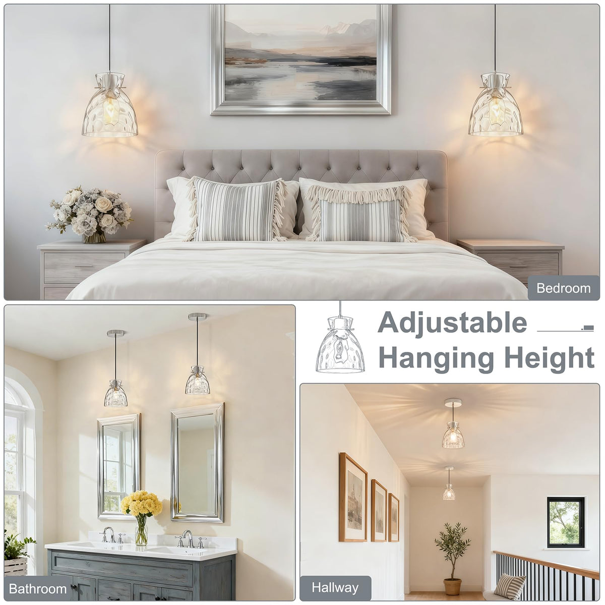 5.9" Hammered Glass Mini Pendant Lights for Kitchen Island Brushed Nickel (2-Pk Brushed Nickel / D5.9")