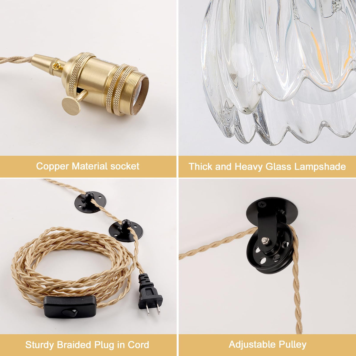 Plug in Pendant Light Hanging Light Fixture Corded On (Gold Clear)