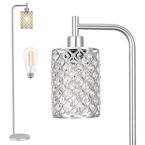 Industrial Floor Lamp for Living Room with Glass Lampshade