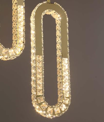 Modern Led Gold Chandelier Adjustable 8 Rings Crystal Chandelier for Foyer Stairwell Crystal High Ceiling Pendant Light Dimmable 2700K (Gold / 8 Rings (New))
