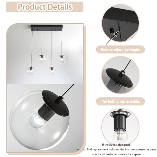 Black Chandelier Modern Dining Room Light Fixture 4 (Black-Clear / Rectangle 4-Light)