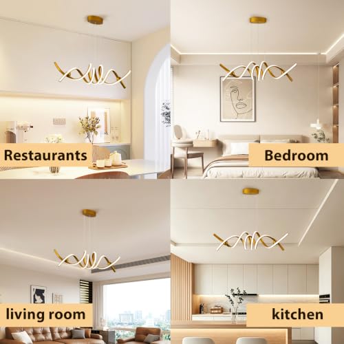 LED Chandelier (37in/Gold/Linear/53W-Dimmable)