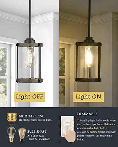 Pendant Lights Kitchen Island (Black - Wood Grain / 1-Light Pendant, 1 Pack)
