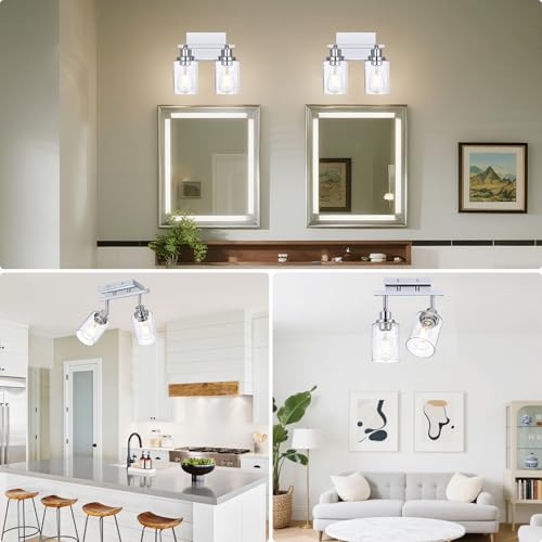 2 Light Chrome Track Lighting Kit Ceiling Kitchen Track Light Fixture with Seeded Glass (Chrome / 2-Light)