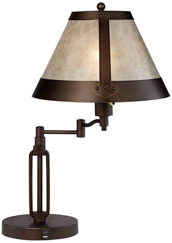 Samuel 21 1 4" High Bronze Brown Desk Lamp USB Mica Shade Swing Arm (Bronze)