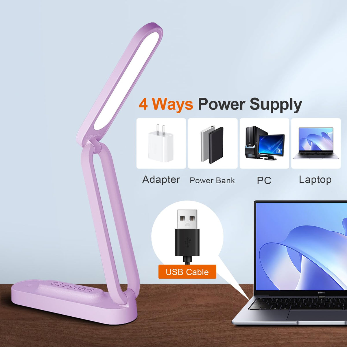 LED Desk Lamp for Office Home & Battery Operated Lamp Rechargeable Lamp Foldable & Portable Light (Purple (1-Pack))