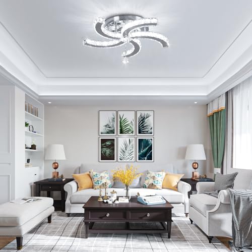 19.7" Chandeliers Crystal Chandelier LED Flush Mount Ceiling Light Fixture Modern Chandelier Lighting Fixture for Hallway Bar Kitchen Office Living Room Dining Room Bedroom (Crystal-19.7 inch-White)