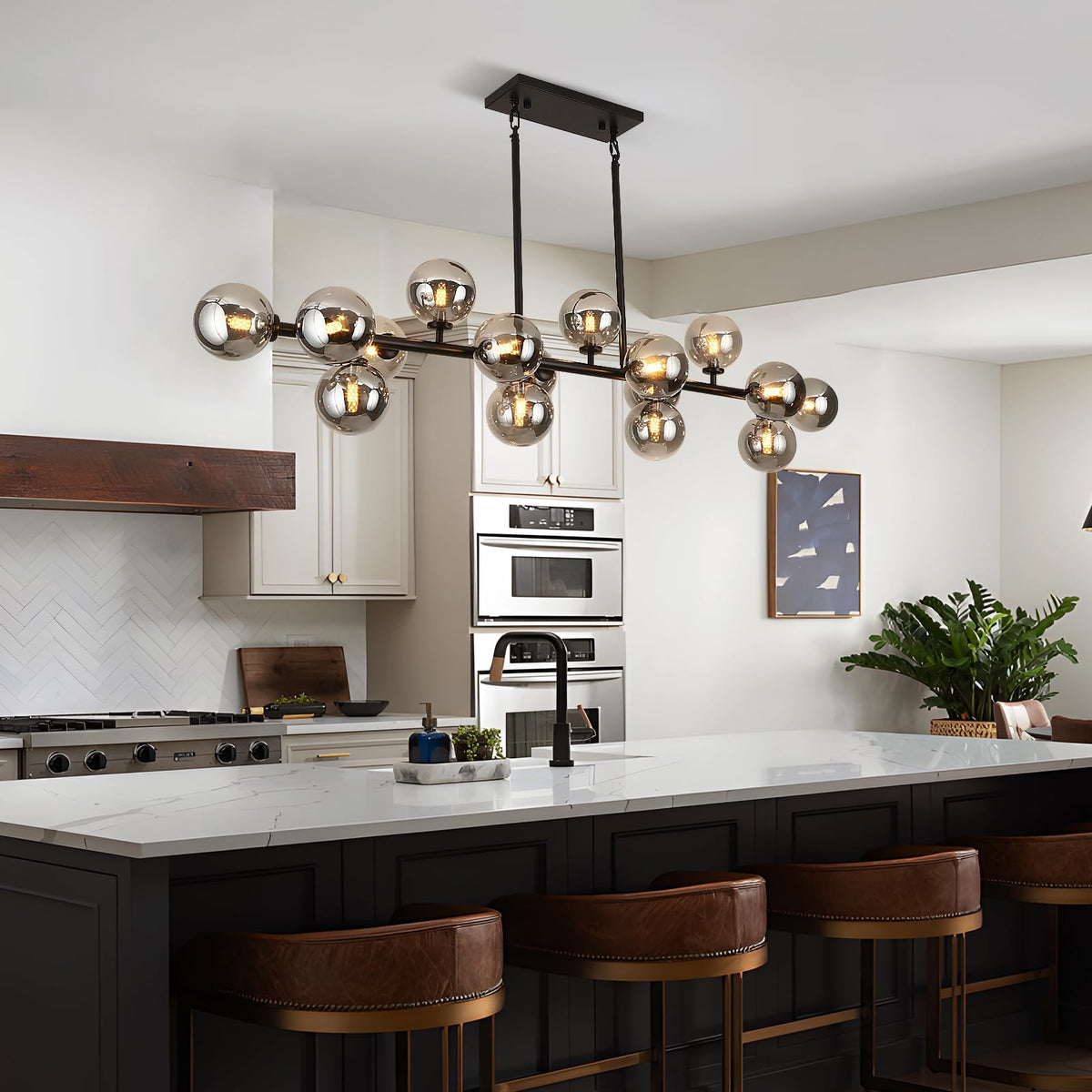 Mid Century Modern Chandelier 55in Island Pendant Light (55 inches / Black+Gray)