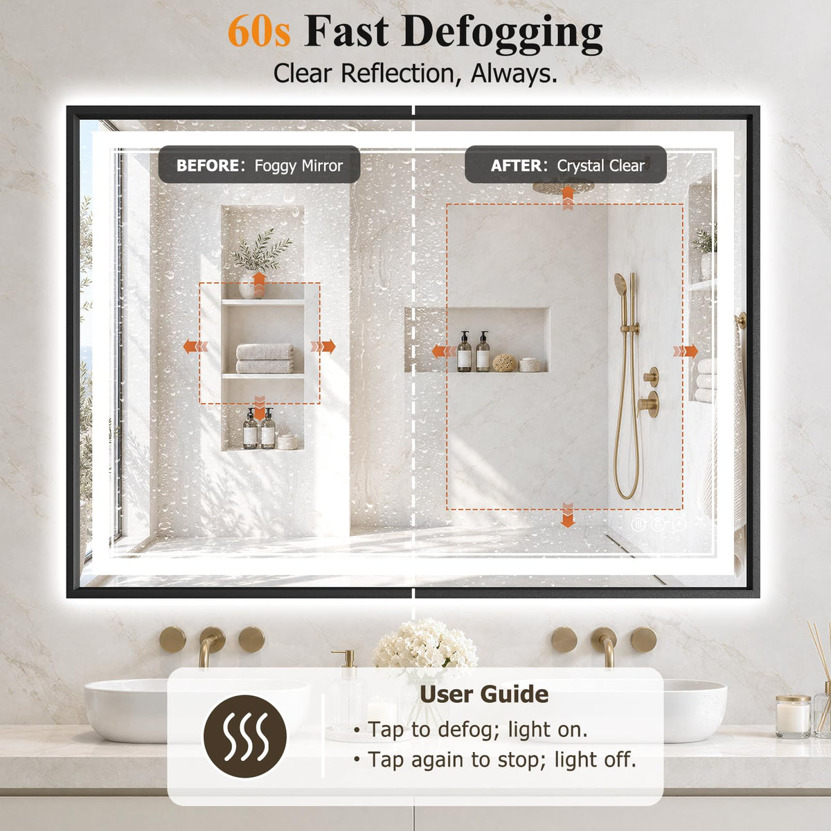 40"x60" LED Bathroom Mirror with Lights (Black / 60"L x 40"W)