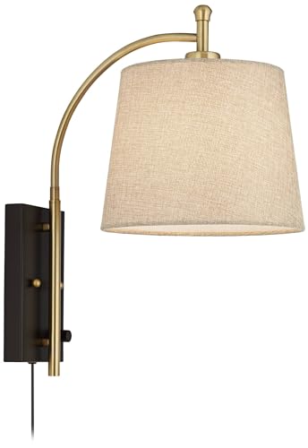 Chester Antique Brass and Black Swing Arm Wall Lamps Set of 2 Light Fixture