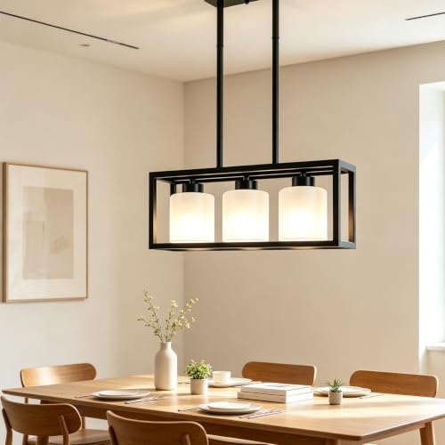 3 Light Black Kitchen Island Lighting (Black 01 & Milky White Glass / 3 Light)