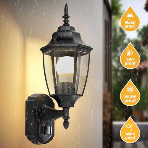 Motion Sensor Outdoor Wall Lights Fixtures (Black / 2 Pack)