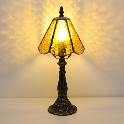 Tiffany Style Table Lamp Yellow Rippled Stained Glass Lamp 14 Inch (Yellow Rippled)